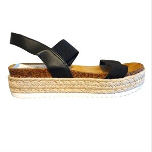 Steve Madden Espadrilles 2" Wedges Size 9M Black Elastic Ankle Strap Open Toe